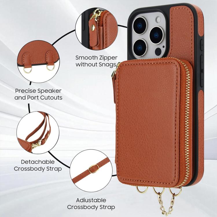 For iPhone 13 Pro AwQuer 2 in 1 Crossbody Zipper Wallet Leather Back Phone Case
