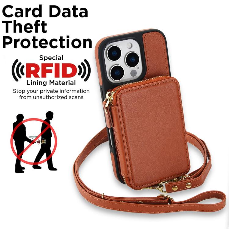 For iPhone 13 Pro AwQuer 2 in 1 Crossbody Zipper Wallet Leather Back Phone Case