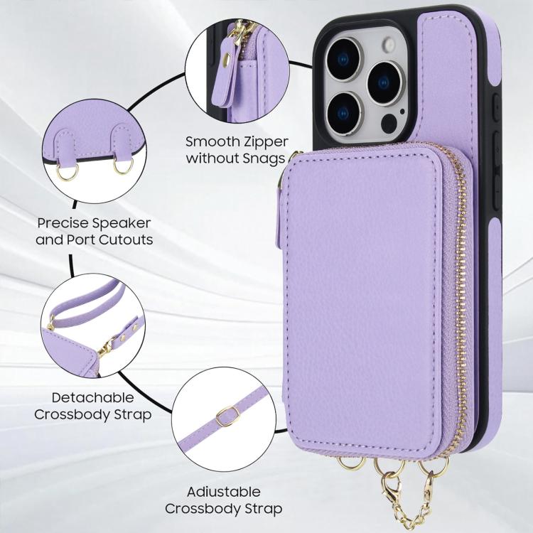 For iPhone 12 / 12 Pro AwQuer 2 in 1 Crossbody Zipper Wallet Leather Back Phone Case