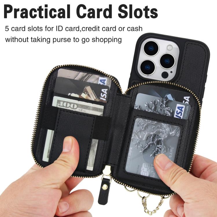 For iPhone 12 Pro Max AwQuer 2 in 1 Crossbody Zipper Wallet Leather Back Phone Case