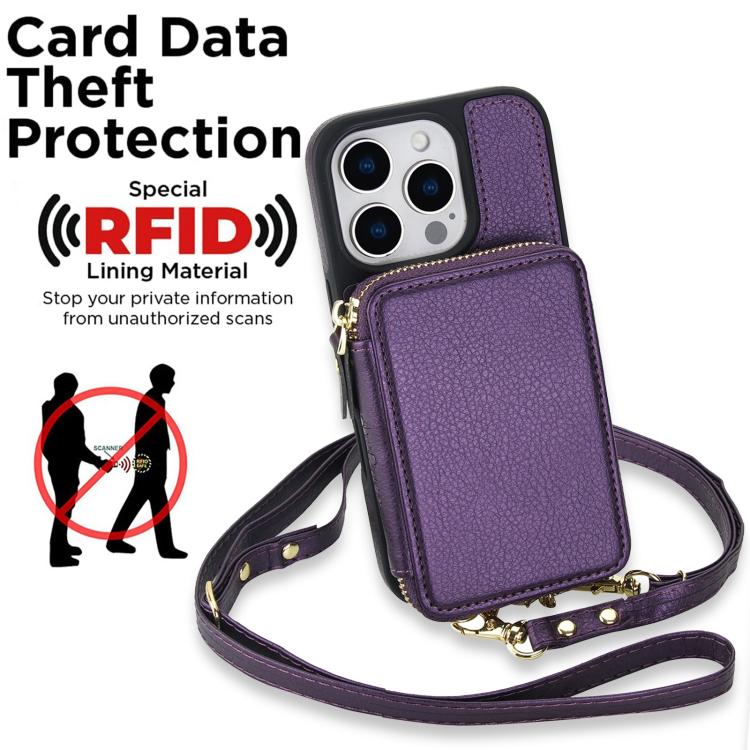 For iPhone 12 Pro Max AwQuer 2 in 1 Crossbody Zipper Wallet Leather Back Phone Case