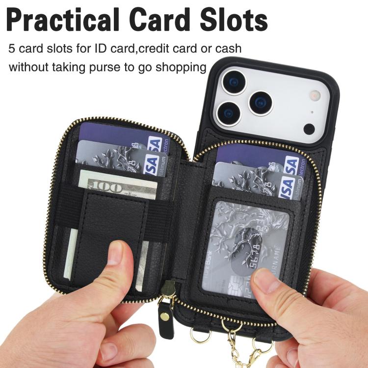 For iPhone 17 Pro Max AwQuer 2 in 1 Crossbody Zipper Wallet Leather Back Phone Case