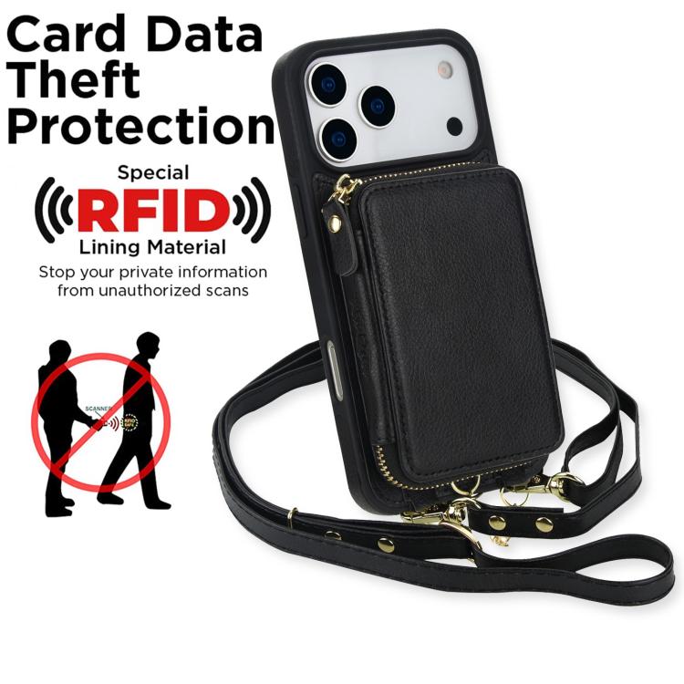 For iPhone 17 Pro Max AwQuer 2 in 1 Crossbody Zipper Wallet Leather Back Phone Case