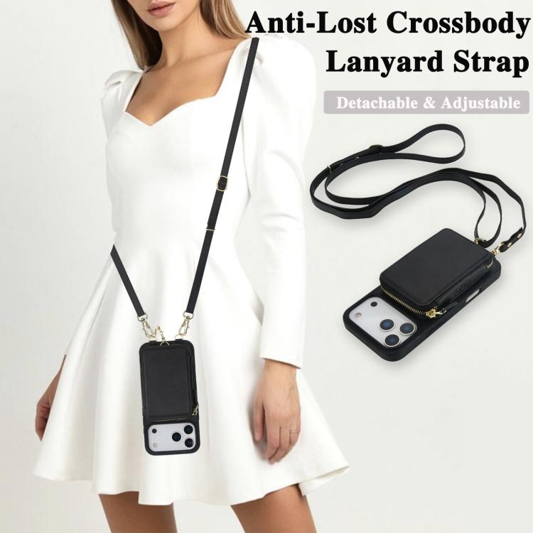 For iPhone 17 Pro Max AwQuer 2 in 1 Crossbody Zipper Wallet Leather Back Phone Case