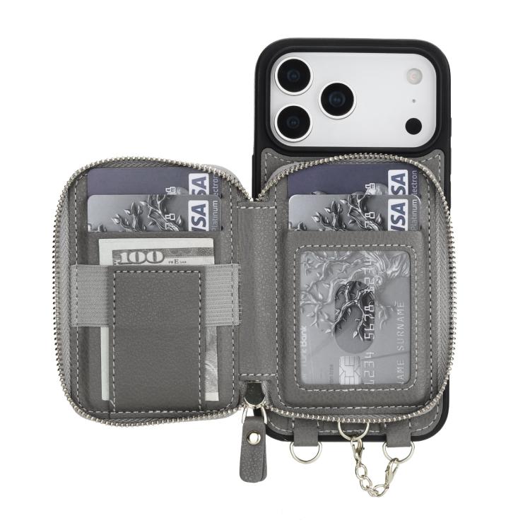 For iPhone 17 Pro Max AwQuer 2 in 1 Crossbody Zipper Wallet Leather Back Phone Case