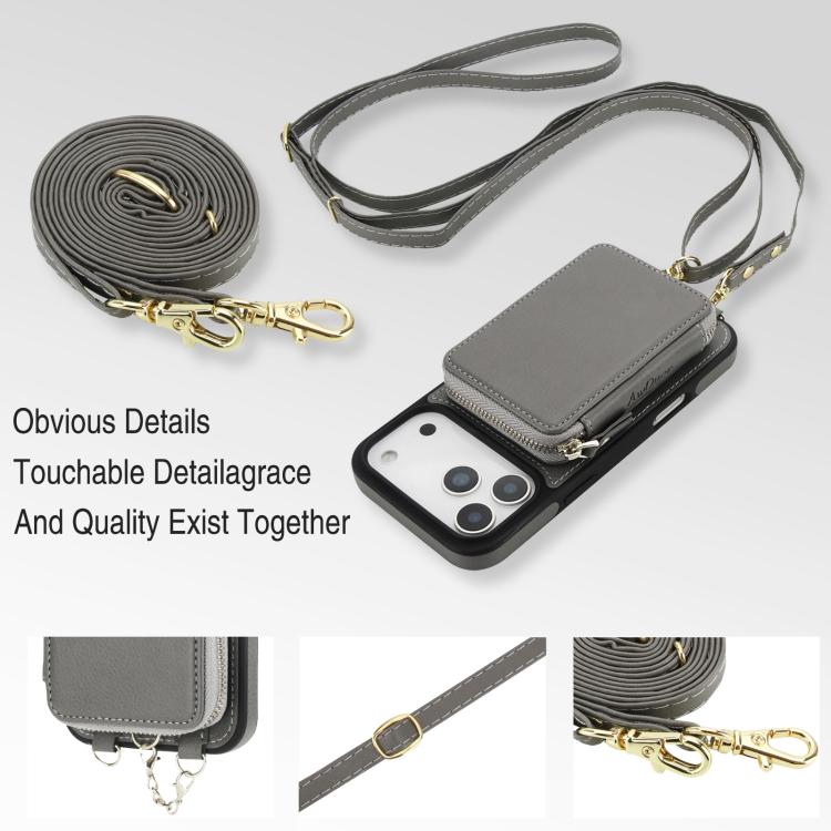 For iPhone 17 Pro Max AwQuer 2 in 1 Crossbody Zipper Wallet Leather Back Phone Case