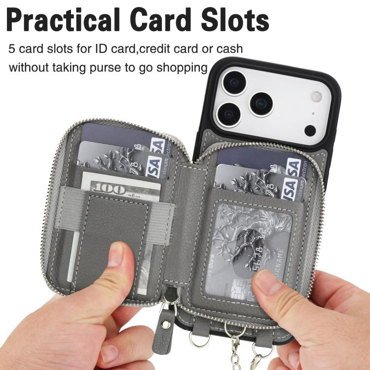 For iPhone 17 Pro Max AwQuer 2 in 1 Crossbody Zipper Wallet Leather Back Phone Case