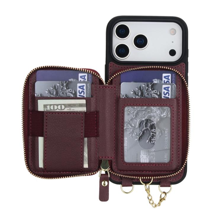 For iPhone 17 Pro Max AwQuer 2 in 1 Crossbody Zipper Wallet Leather Back Phone Case