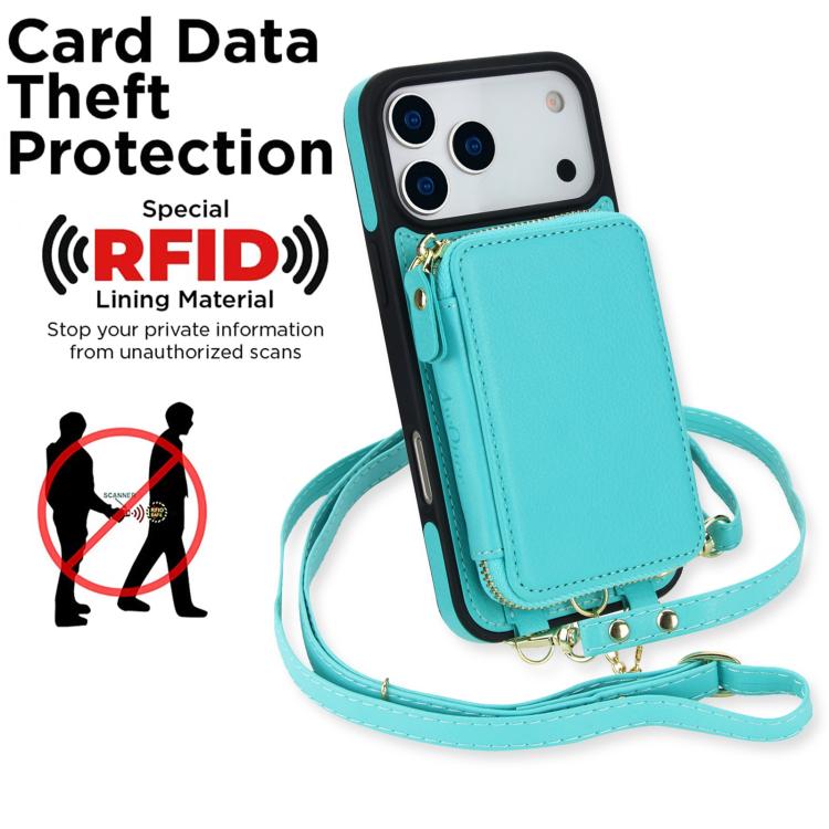 For iPhone 17 Pro Max AwQuer 2 in 1 Crossbody Zipper Wallet Leather Back Phone Case