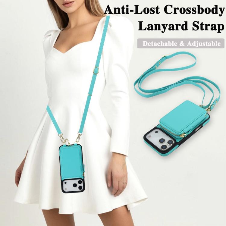 For iPhone 17 Pro Max AwQuer 2 in 1 Crossbody Zipper Wallet Leather Back Phone Case