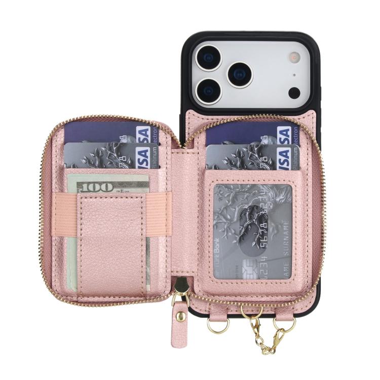 For iPhone 17 Pro Max AwQuer 2 in 1 Crossbody Zipper Wallet Leather Back Phone Case