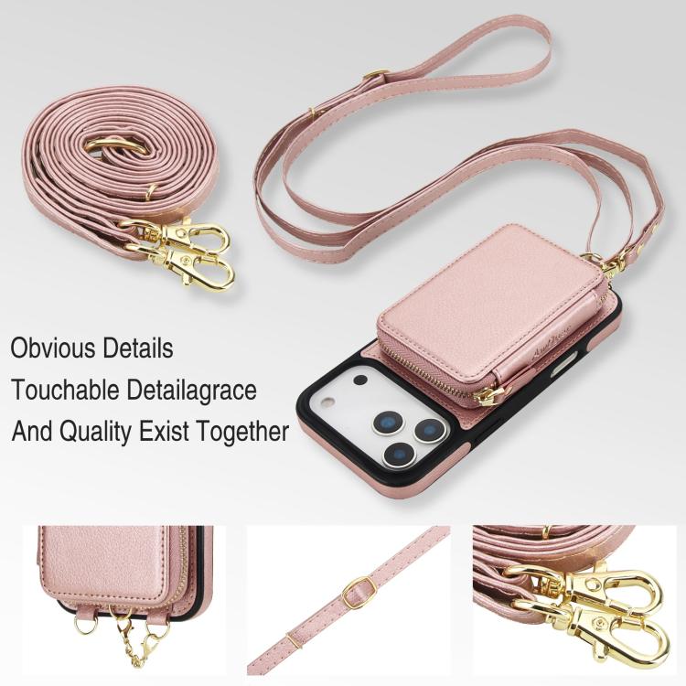 For iPhone 17 Pro Max AwQuer 2 in 1 Crossbody Zipper Wallet Leather Back Phone Case