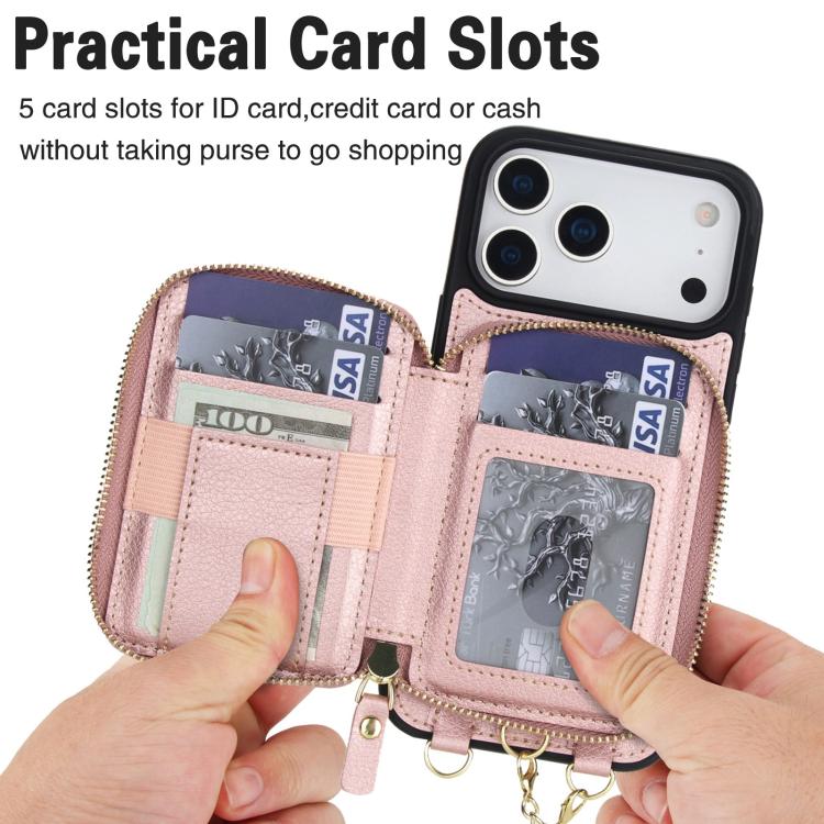 For iPhone 17 Pro Max AwQuer 2 in 1 Crossbody Zipper Wallet Leather Back Phone Case