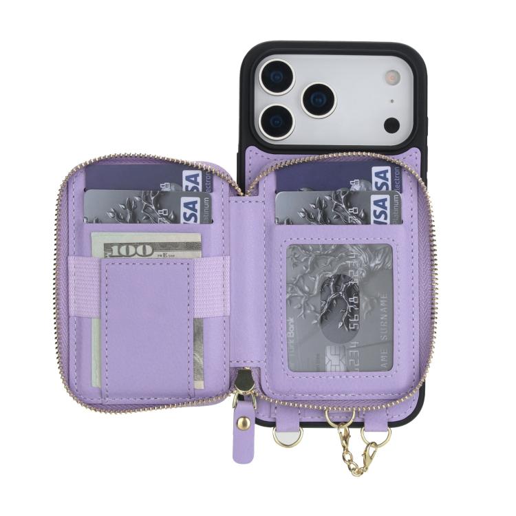 For iPhone 17 Pro Max AwQuer 2 in 1 Crossbody Zipper Wallet Leather Back Phone Case