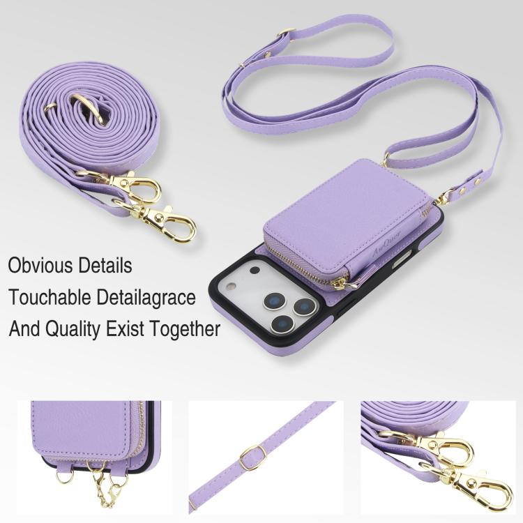 For iPhone 17 Pro Max AwQuer 2 in 1 Crossbody Zipper Wallet Leather Back Phone Case