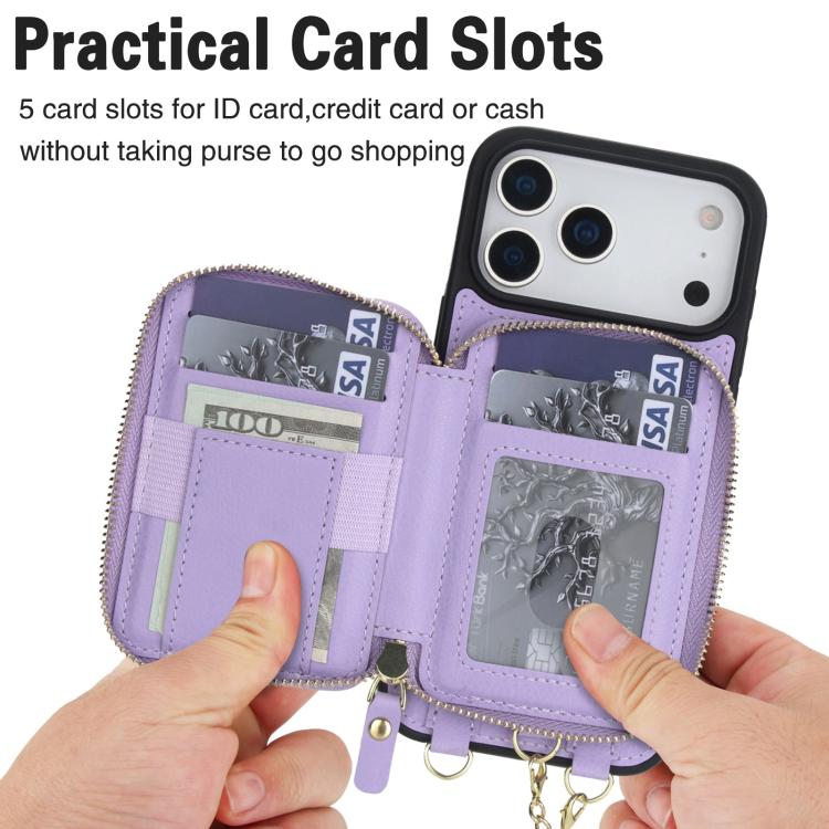 For iPhone 17 Pro Max AwQuer 2 in 1 Crossbody Zipper Wallet Leather Back Phone Case