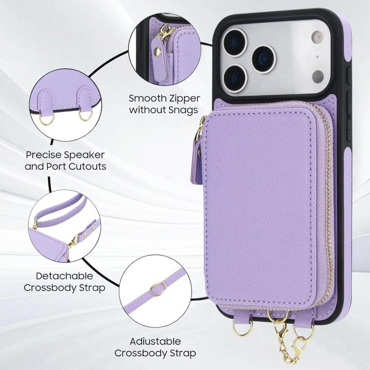 For iPhone 17 Pro Max AwQuer 2 in 1 Crossbody Zipper Wallet Leather Back Phone Case
