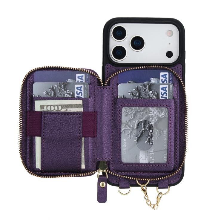 For iPhone 17 Pro Max AwQuer 2 in 1 Crossbody Zipper Wallet Leather Back Phone Case