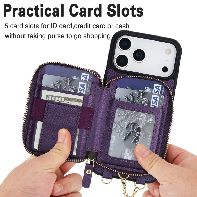 For iPhone 17 Pro Max AwQuer 2 in 1 Crossbody Zipper Wallet Leather Back Phone Case