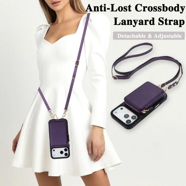 For iPhone 17 Pro Max AwQuer 2 in 1 Crossbody Zipper Wallet Leather Back Phone Case