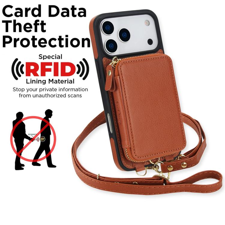 For iPhone 17 Pro Max AwQuer 2 in 1 Crossbody Zipper Wallet Leather Back Phone Case
