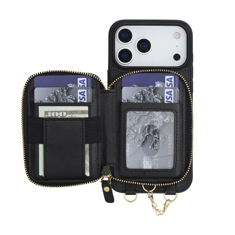For iPhone 17 Pro AwQuer 2 in 1 Crossbody Zipper Wallet Leather Back Phone Case