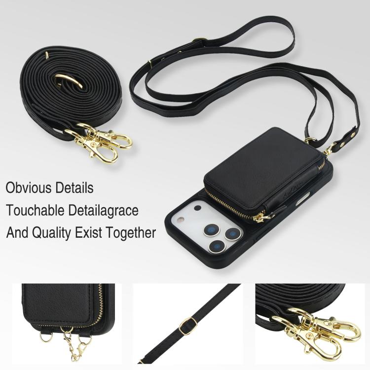 For iPhone 17 Pro AwQuer 2 in 1 Crossbody Zipper Wallet Leather Back Phone Case