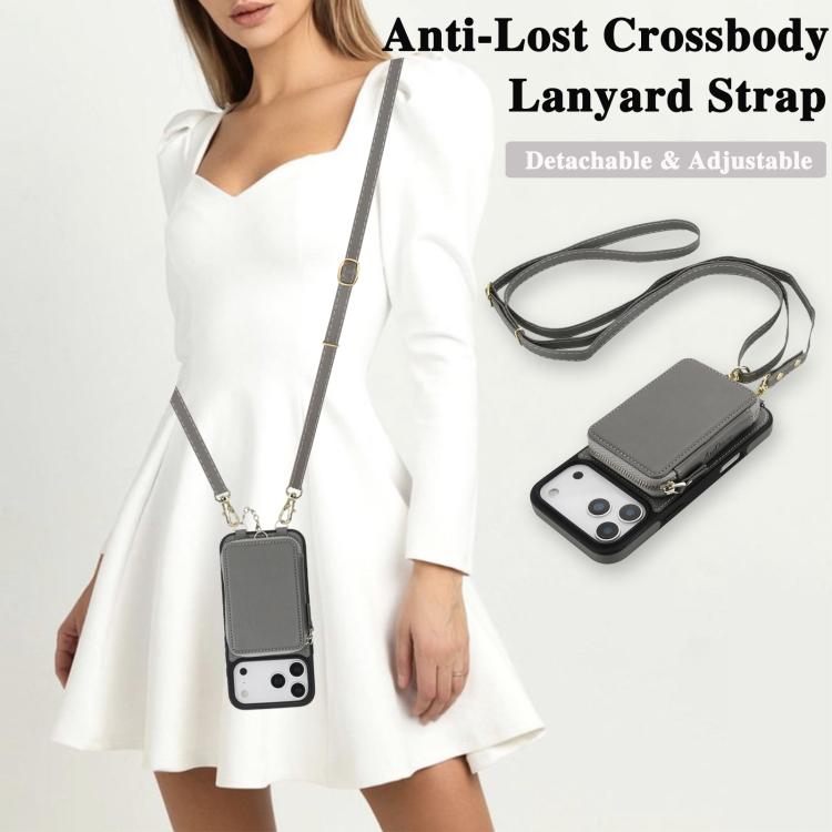 For iPhone 17 Pro AwQuer 2 in 1 Crossbody Zipper Wallet Leather Back Phone Case