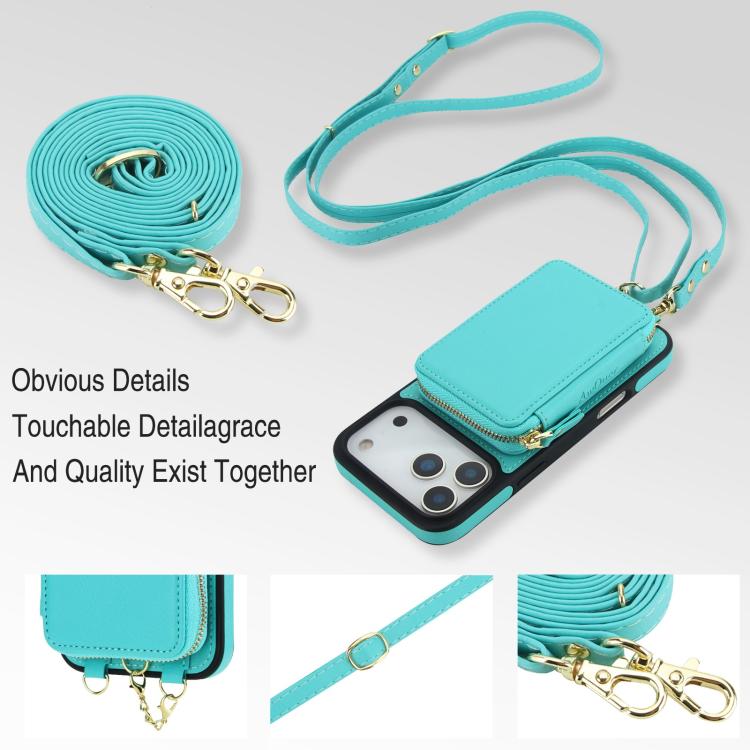 For iPhone 17 Pro AwQuer 2 in 1 Crossbody Zipper Wallet Leather Back Phone Case