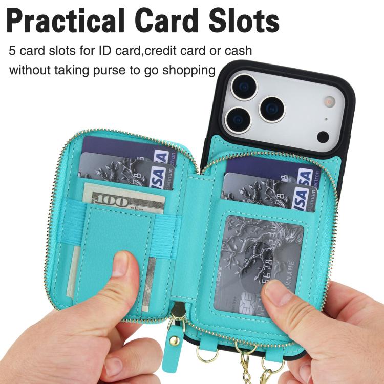 For iPhone 17 Pro AwQuer 2 in 1 Crossbody Zipper Wallet Leather Back Phone Case