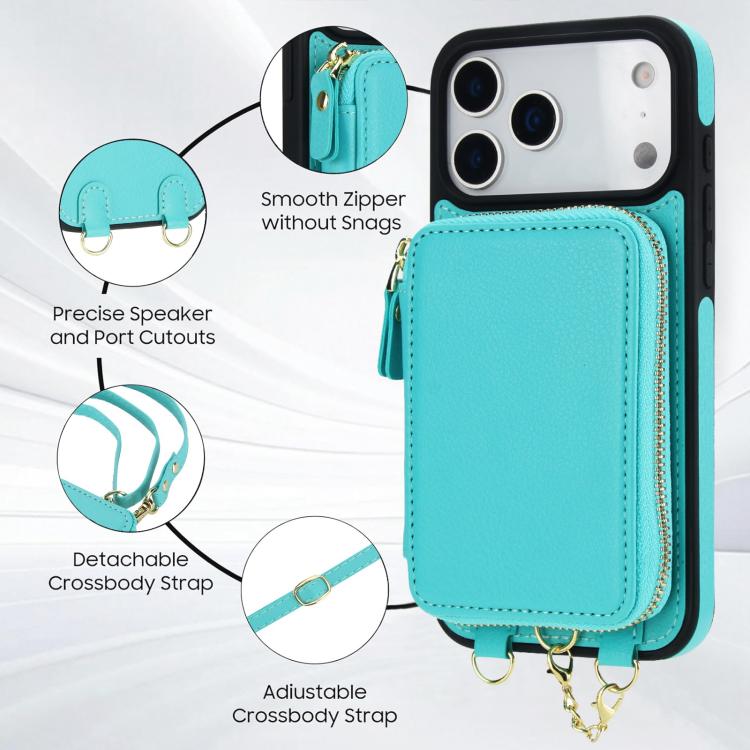 For iPhone 17 Pro AwQuer 2 in 1 Crossbody Zipper Wallet Leather Back Phone Case
