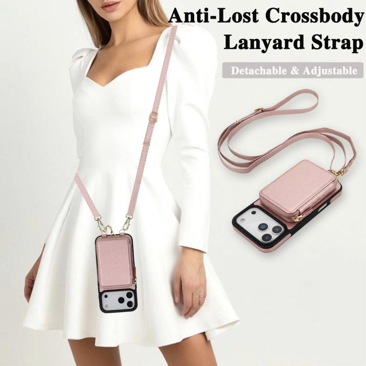 For iPhone 17 Pro AwQuer 2 in 1 Crossbody Zipper Wallet Leather Back Phone Case