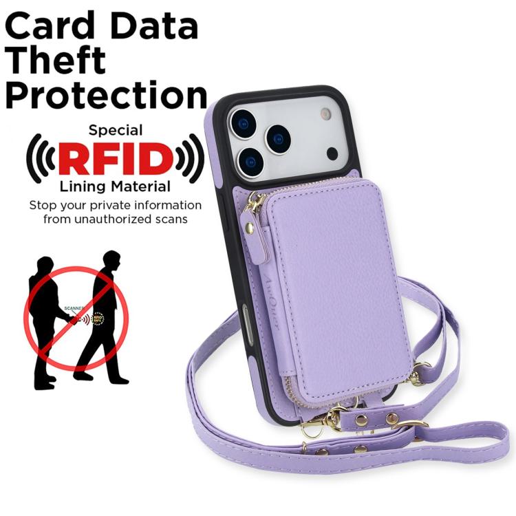 For iPhone 17 Pro AwQuer 2 in 1 Crossbody Zipper Wallet Leather Back Phone Case
