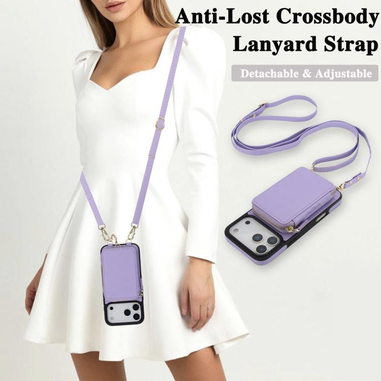 For iPhone 17 Pro AwQuer 2 in 1 Crossbody Zipper Wallet Leather Back Phone Case