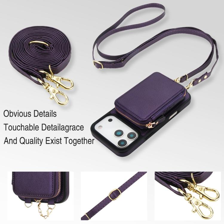 For iPhone 17 Pro AwQuer 2 in 1 Crossbody Zipper Wallet Leather Back Phone Case