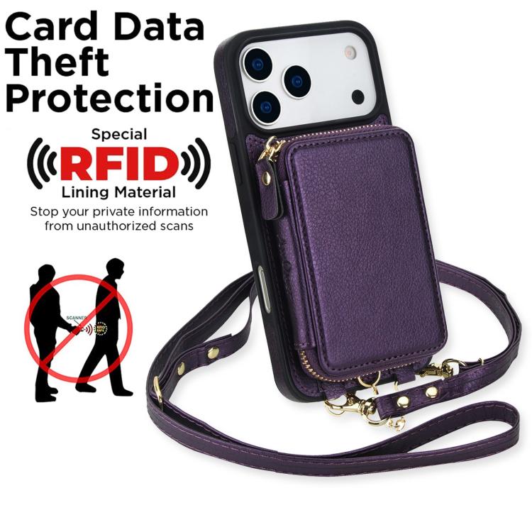For iPhone 17 Pro AwQuer 2 in 1 Crossbody Zipper Wallet Leather Back Phone Case
