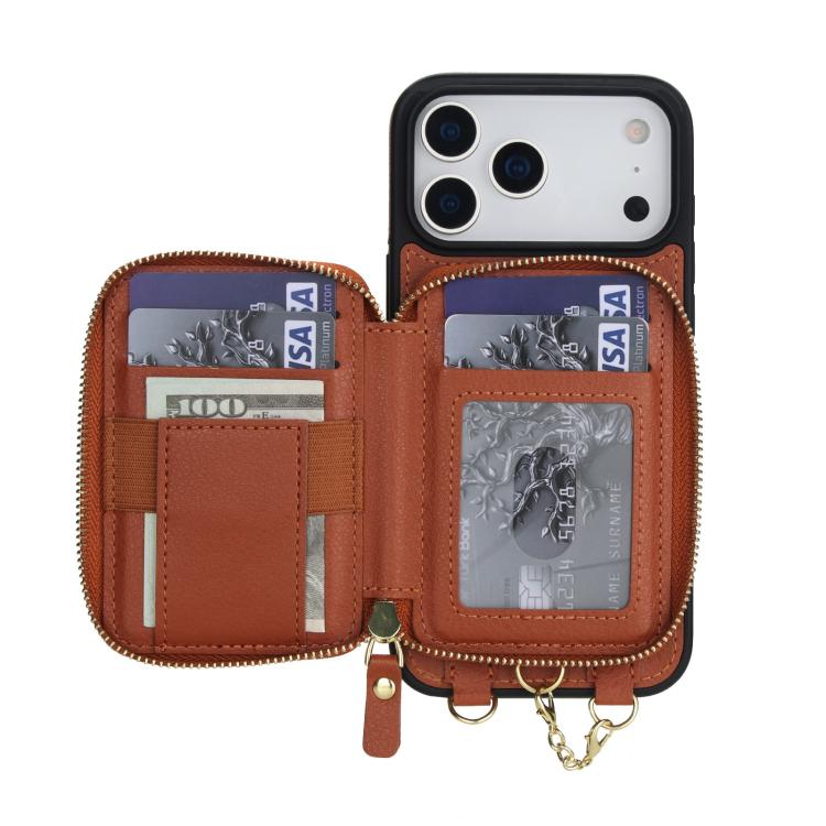 For iPhone 17 Pro AwQuer 2 in 1 Crossbody Zipper Wallet Leather Back Phone Case