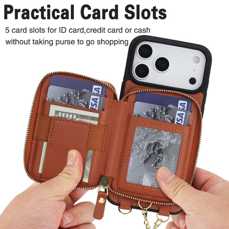 For iPhone 17 Pro AwQuer 2 in 1 Crossbody Zipper Wallet Leather Back Phone Case