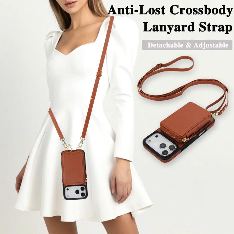 For iPhone 17 Pro AwQuer 2 in 1 Crossbody Zipper Wallet Leather Back Phone Case