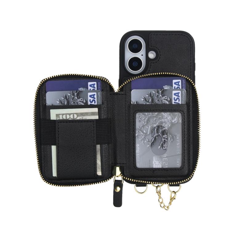 For iPhone 17 AwQuer 2 in 1 Crossbody Zipper Wallet Leather Back Phone Case