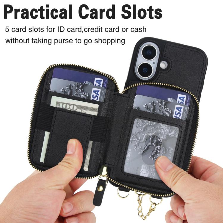 For iPhone 17 AwQuer 2 in 1 Crossbody Zipper Wallet Leather Back Phone Case