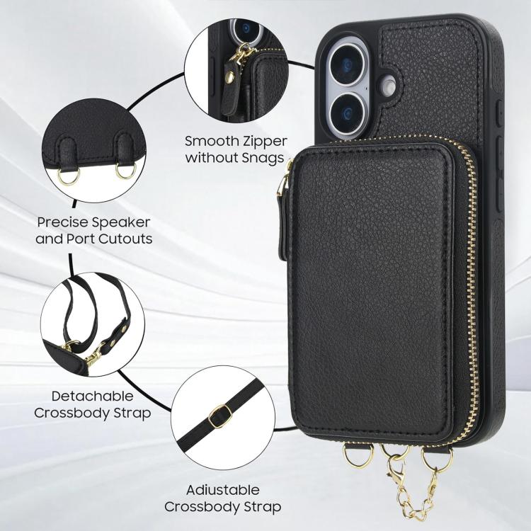 For iPhone 17 AwQuer 2 in 1 Crossbody Zipper Wallet Leather Back Phone Case