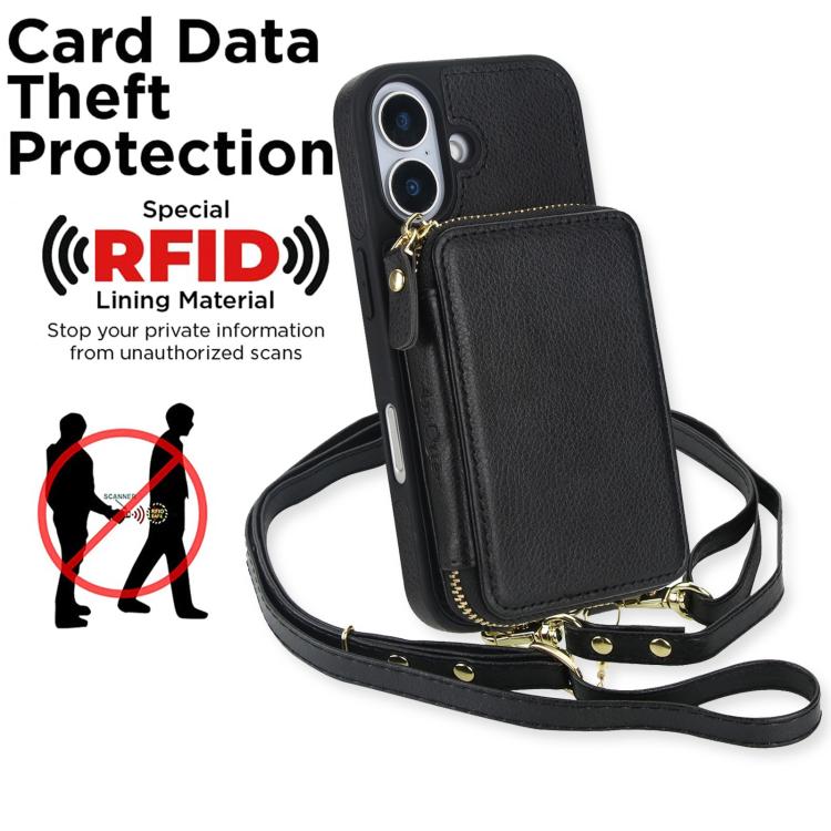 For iPhone 17 AwQuer 2 in 1 Crossbody Zipper Wallet Leather Back Phone Case