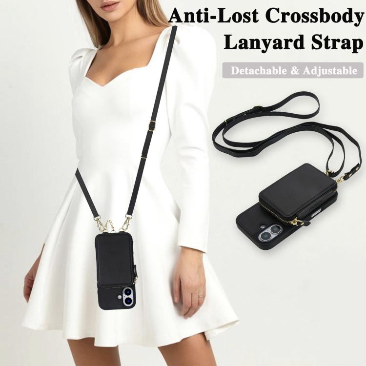 For iPhone 17 AwQuer 2 in 1 Crossbody Zipper Wallet Leather Back Phone Case