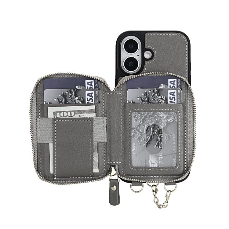 For iPhone 17 AwQuer 2 in 1 Crossbody Zipper Wallet Leather Back Phone Case