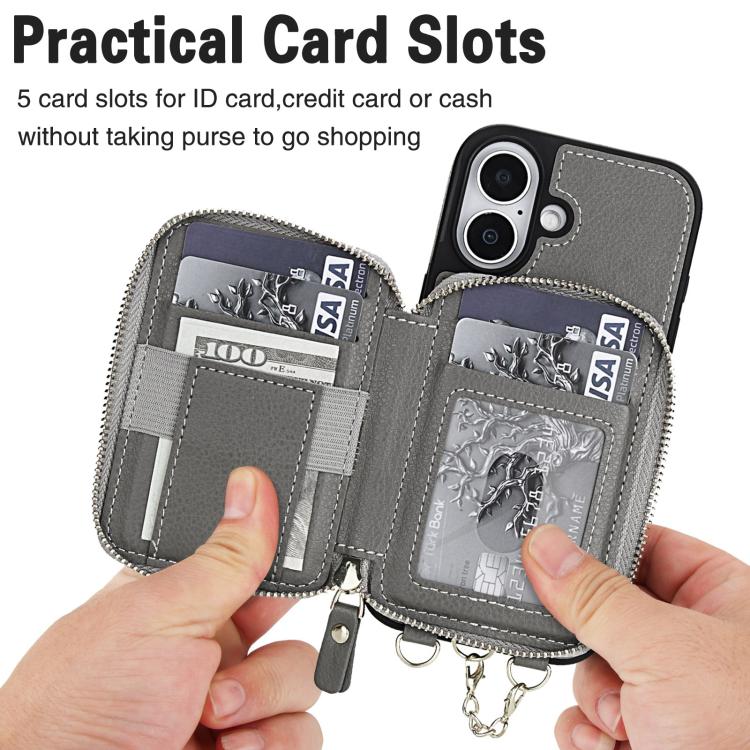 For iPhone 17 AwQuer 2 in 1 Crossbody Zipper Wallet Leather Back Phone Case