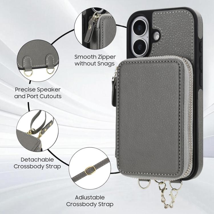 For iPhone 17 AwQuer 2 in 1 Crossbody Zipper Wallet Leather Back Phone Case