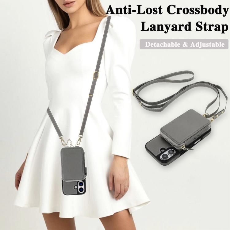 For iPhone 17 AwQuer 2 in 1 Crossbody Zipper Wallet Leather Back Phone Case