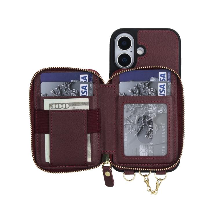 For iPhone 17 AwQuer 2 in 1 Crossbody Zipper Wallet Leather Back Phone Case