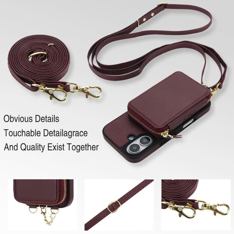 For iPhone 17 AwQuer 2 in 1 Crossbody Zipper Wallet Leather Back Phone Case